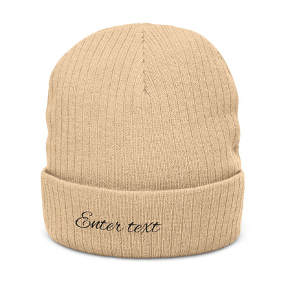 Embroidered Ribbed Knit Beanie