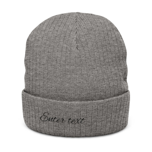 Embroidered Ribbed Knit Beanie